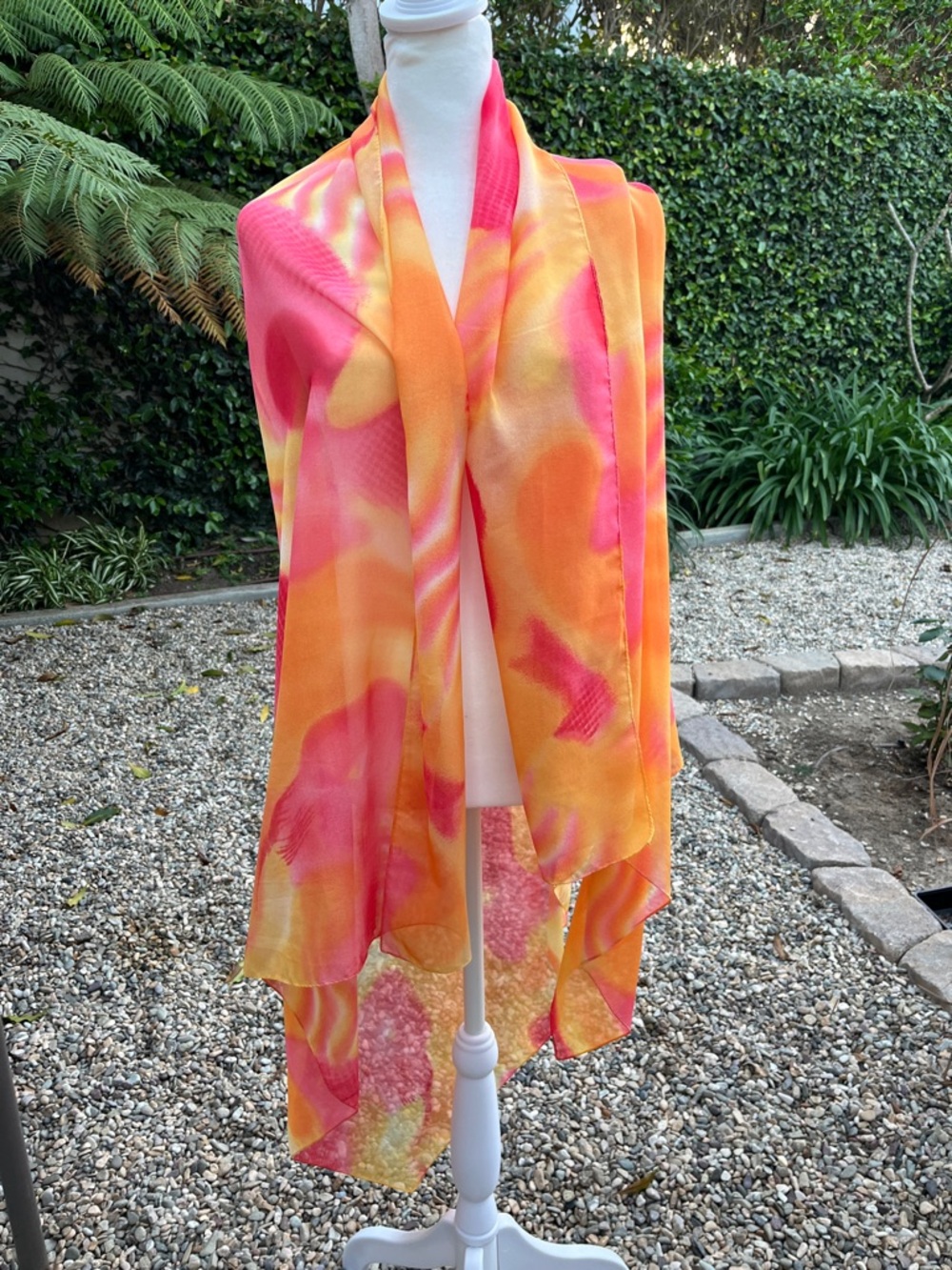 Stunning Vibrant Pink & Orange Watercolor Scarf/Shawl Large 45 x 65”
